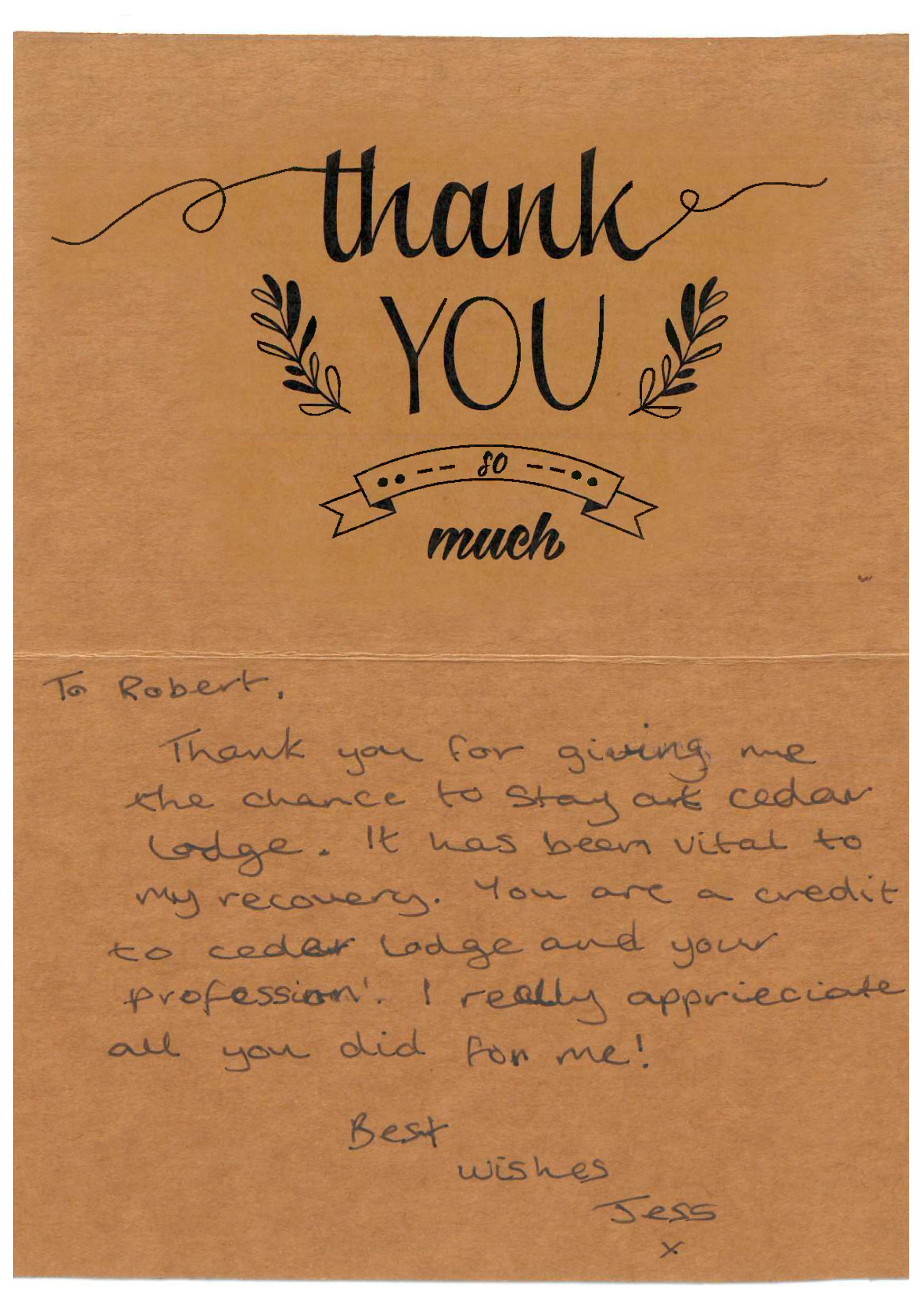 
Thank you note from a former resident - News & Events